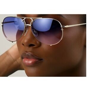 Sunglasses Blue Purple Lens Silver Frame Fashion Shades Women Pilot Style Luxury